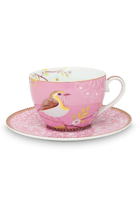 Floral Cappuccino Kop En Schotel Early Bird Roze Pink Tea Cups Pip