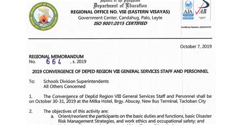 RO8 RM S2019 664 2019 Convergence Of DepEd Region VIII General