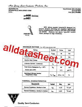 2N4401 Datasheet(PDF) - New Jersey Semi-Conductor Products, Inc.