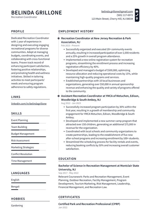 Top 18 Recreation Coordinator Resume Objective Examples