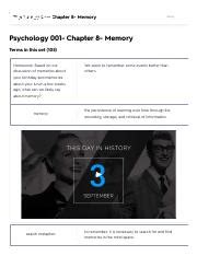 Psychology 001 Chapter 8 Memory Flashcards Quizlet Pdf Social