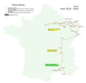 Carte des trains directs au départ de Metz en 2020