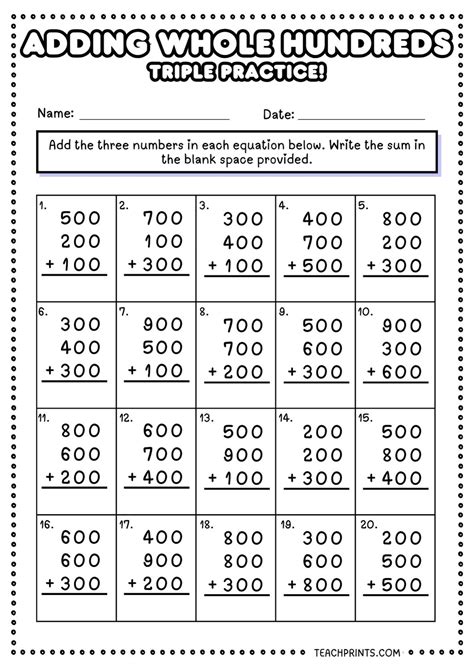 Free Adding Whole Hundreds Worksheets Teach Prints