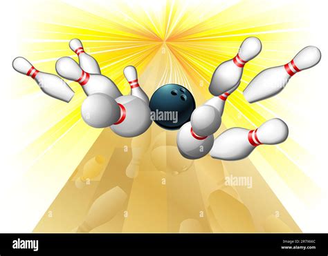 Illustration Of A Bowling Ball Smacking Into Ten Pins Scoring A Strike Stock Vector Image And Art