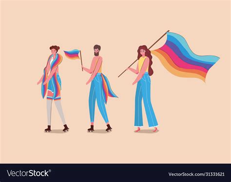 Girls And Boy With Costumes Lgtbi Flag Royalty Free Vector