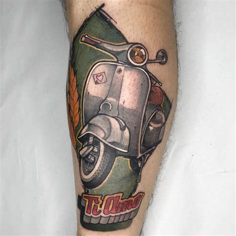 Neotraditional Vespa Tattoo On The Calf