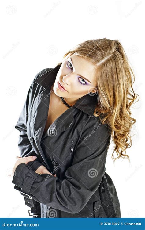 Beautiful Blonde In A Black Cloak Stock Image Image Of Cloak Slim 37819307