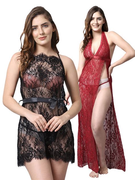 Buy Shararat Women Baby Doll Nightwear Lingerie Combo Pack With G