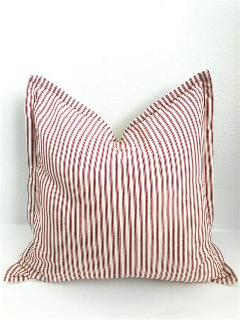 Red Ticking Stripe Pillow Cover Modern Farmhouse Pillow Cover 20x20