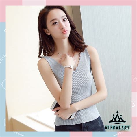 Jual WINGALERY Tank Top Wanita Rompi Rajut Tanpa Lengan Model V-Neck ...