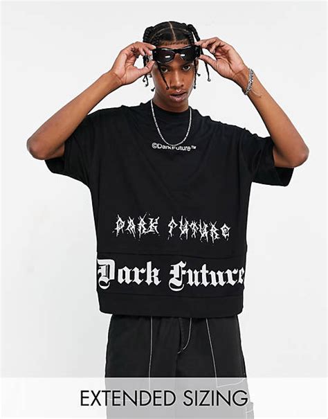 Asos Dark Future Oversized T Shirt With Double Layers And Gothic Logo