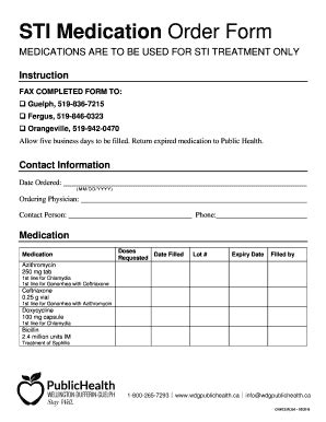 Fillable Online Wdgpublichealth STI Medication Order Form