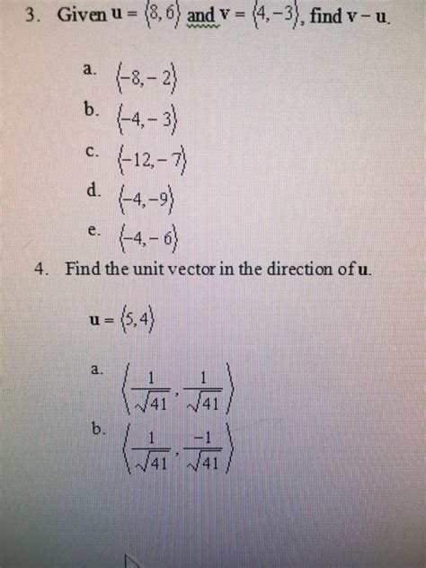 Solved 3 Given U 8 6 Andv 4 3 Find V U 8 2 4 3