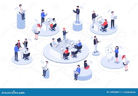 Isometric Virtual Office Business People Working Together Technology