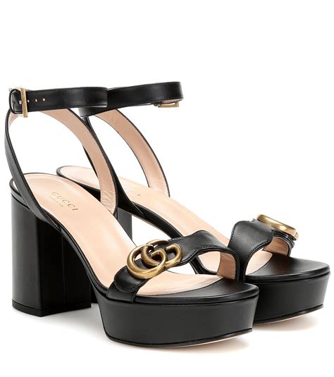 Gucci Marmont Leather Platform Sandals In Black Lyst