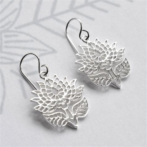 Sterling Silver Dangly Flowering Lotus Earrings By Martha Jackson