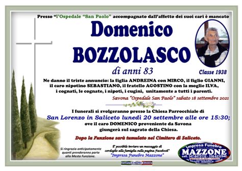 Necrologio Domenico Bozzolasco Classe Il Vostro Giornale