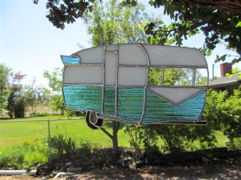 Vintage Trailer Turquoise Stained Glass Suncatcher Camper Etsy