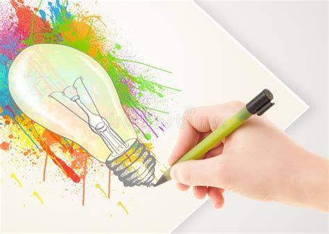 Hand Drawing Colorful Idea Light Bulb With A Pen Stock Illustration