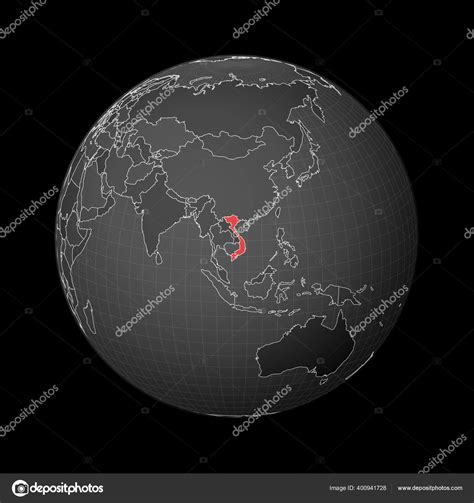 Dark Globe Centered To Vietnam Country Highlighted With Red Color On