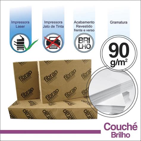 Couché Brilho 90g m2 pacote 250fls Fibrap Papéis e Produção Gráfica