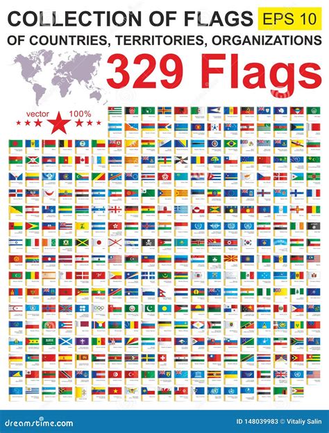 Set Of All World Flags Of Sovereign States Territories And