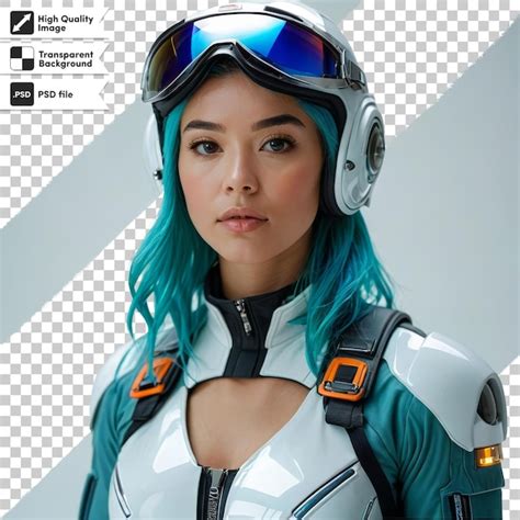 Premium Psd A Woman With Blue Hair Wearing A Helmet And Goggles