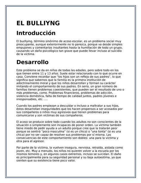 Ensayo Sobre El Bullying El Bulliyng Introducción El Buzllying