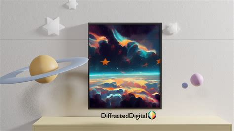 Rainbow Artwork Space Themed Wall Art Blue Space Poster - Etsy