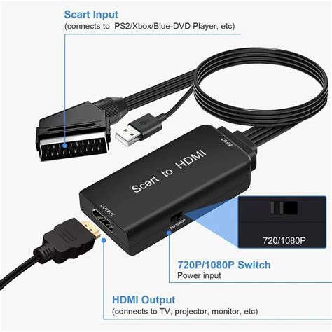 Adaptateur Peritel vers HDMI avec Câbles Péritel et HDMI 1080P