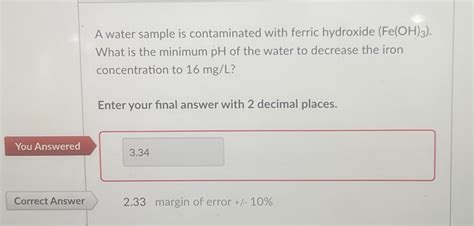 Solved A Water Sample Is Contaminated With Ferric Hydroxide Chegg