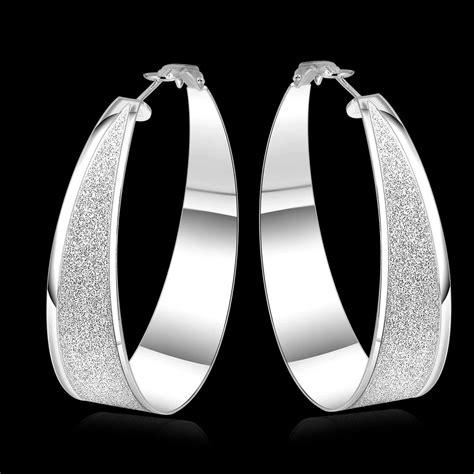 Trendy 925 Sterling Silver Hoop Earrings For Women Flat Round Earring Big Hoop Earings Fashion