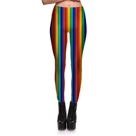 New 3769 Sexy Girl Slim Ninth Pants Coloured Ribbon Rainbow Stripes