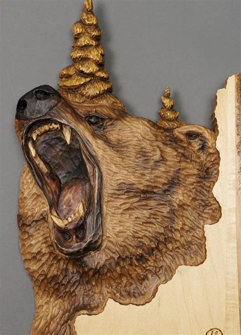 Grizzly Bear Carving Wood Carving With Bark Hand Made Gift - Etsy