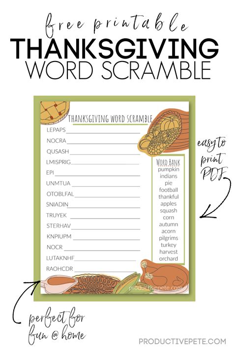 Free Printable Thanksgiving Word Scrambles