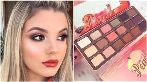 Too Faced Sweet Peach Palette Makeup Tutorial Jasmine Hand Youtube