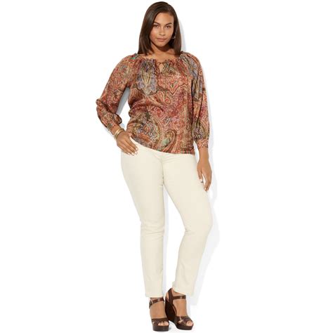 Lauren By Ralph Lauren Plus Size Paisleyprint Silk Top In Brown Multi