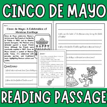 Cinco De Mayo Reading Comprehension Passage Mexican Fiesta Th May