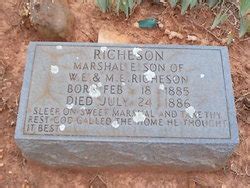 Marshal E Richeson 1885 1886 Memorial Find A Grave