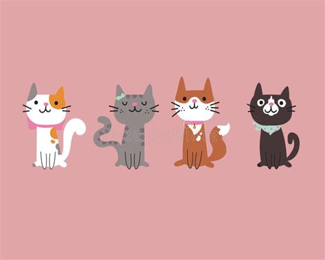 Conjunto De Diferentes Gatos De Dibujos Animados Dibujo Vectorial Stock