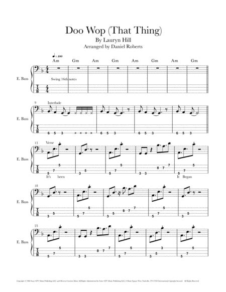 Doo Wop That Thing Arr Daniel Roberts By Lauryn Hill Sheet Music For Bass Guitar Tab At