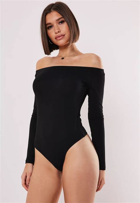 Missguided Black Bardot Long Sleeve Bodysuit Long Sleeve Bodysuit