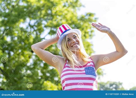 Gorgeous Patriotic Blonde Model Enjoying The Th Of July Festivities Stock Image Image Of