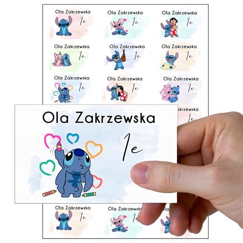 NAKLEJKI na ZESZYTY do szkoły STITCH imię 21szt 14157570968