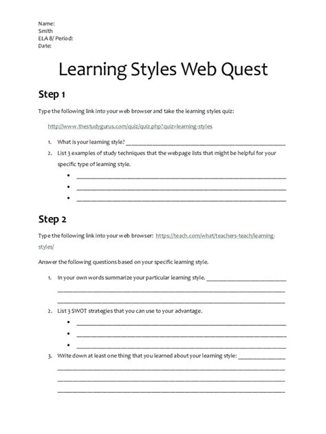 Fillable Online Learning Styles Quiz: What Type of Learner Are You? Fax Email Print - pdfFiller