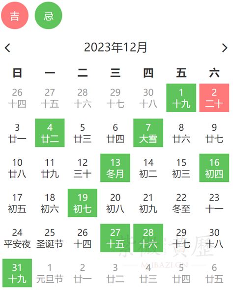 2023年12月安床黄道吉日