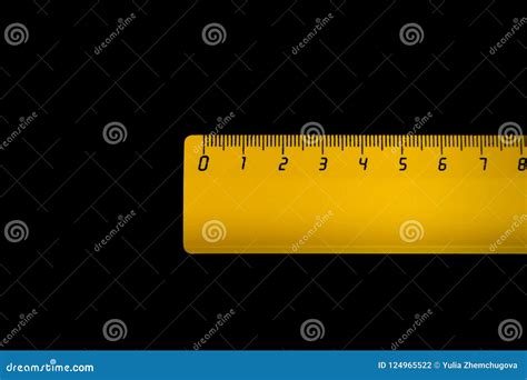 Yellow Ruler on a Black Background 8 Centimeters Stock Photo - Image of ...