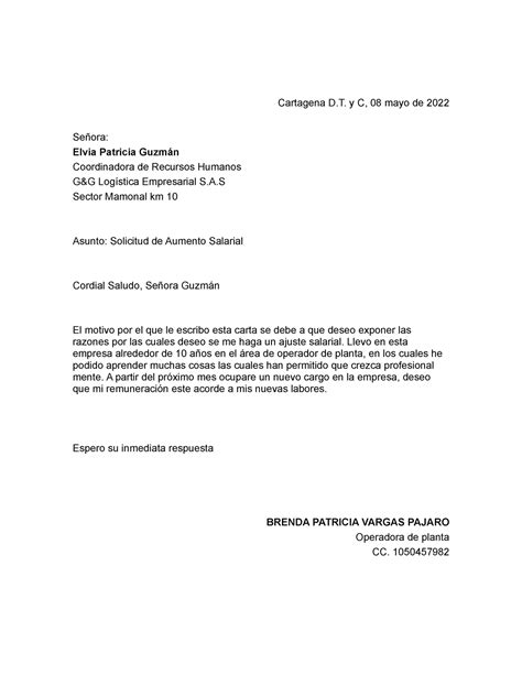 Carta De Aumento De Sueldo