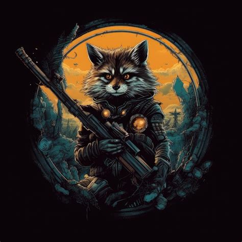 Premium Ai Image Racoon Tshirt Tattoo Design Mockup Printable Uhd Dark Fantasy Illustration