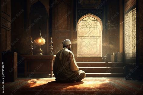 A Muslim Man Praying In Mosque Ramdan Islamic Background Generative